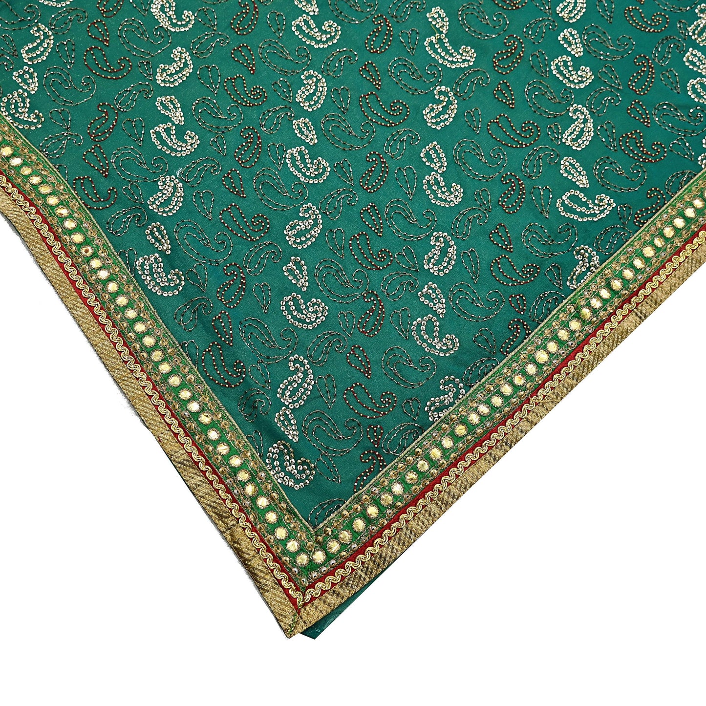 Indian Vintage Heavy Green & Red Saree Georgette Embroidered Sari Craft Fabric 5Yd Sewing Soft Ethnic Zari Dress Making wedding Sari