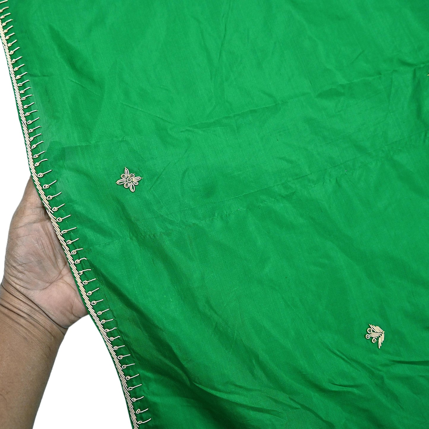Indian Vintage Dupatta Green Pure Silk Long Stole Hand Embroidered Scarves Floral Design Stole Veil Wrap Zardozi/ dabka