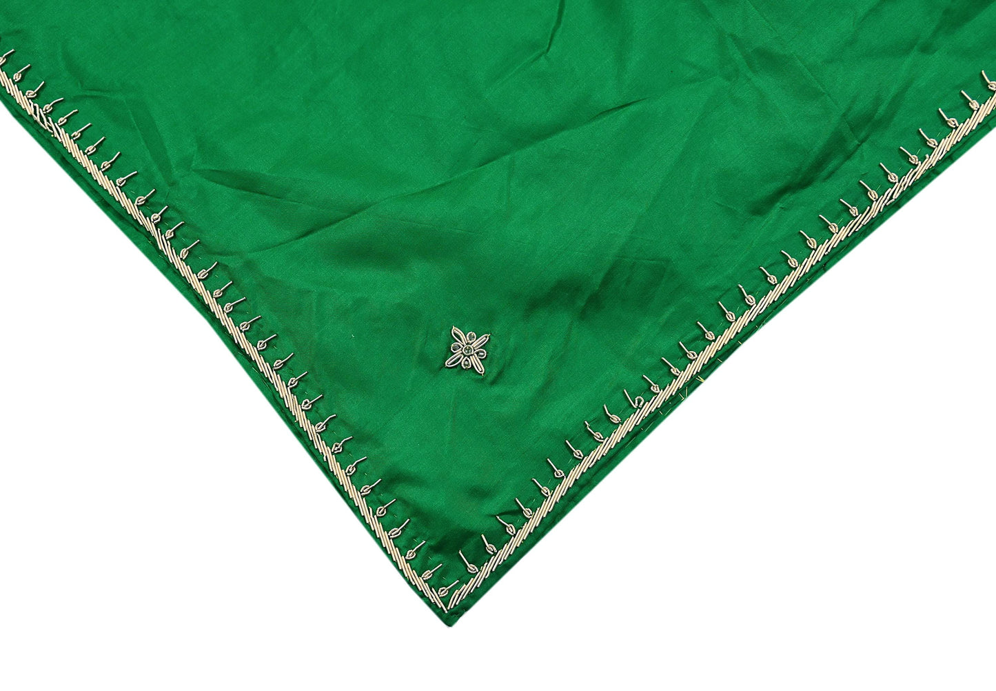 Indian Vintage Dupatta Green Pure Silk Long Stole Hand Embroidered Scarves Floral Design Stole Veil Wrap Zardozi/ dabka