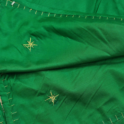 Indian Vintage Dupatta Green Pure Silk Long Stole Hand Embroidered Scarves Floral Design Stole Veil Wrap Zardozi/ dabka