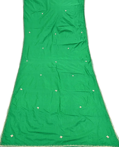 Indian Vintage Dupatta Green Pure Silk Long Stole Hand Embroidered Scarves Floral Design Stole Veil Wrap Zardozi/ dabka