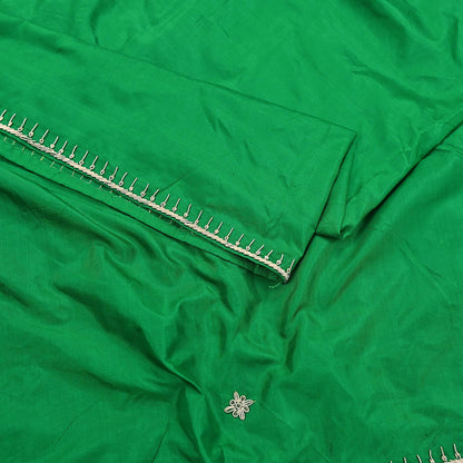 Indian Vintage Dupatta Green Pure Silk Long Stole Hand Embroidered Scarves Floral Design Stole Veil Wrap Zardozi/ dabka