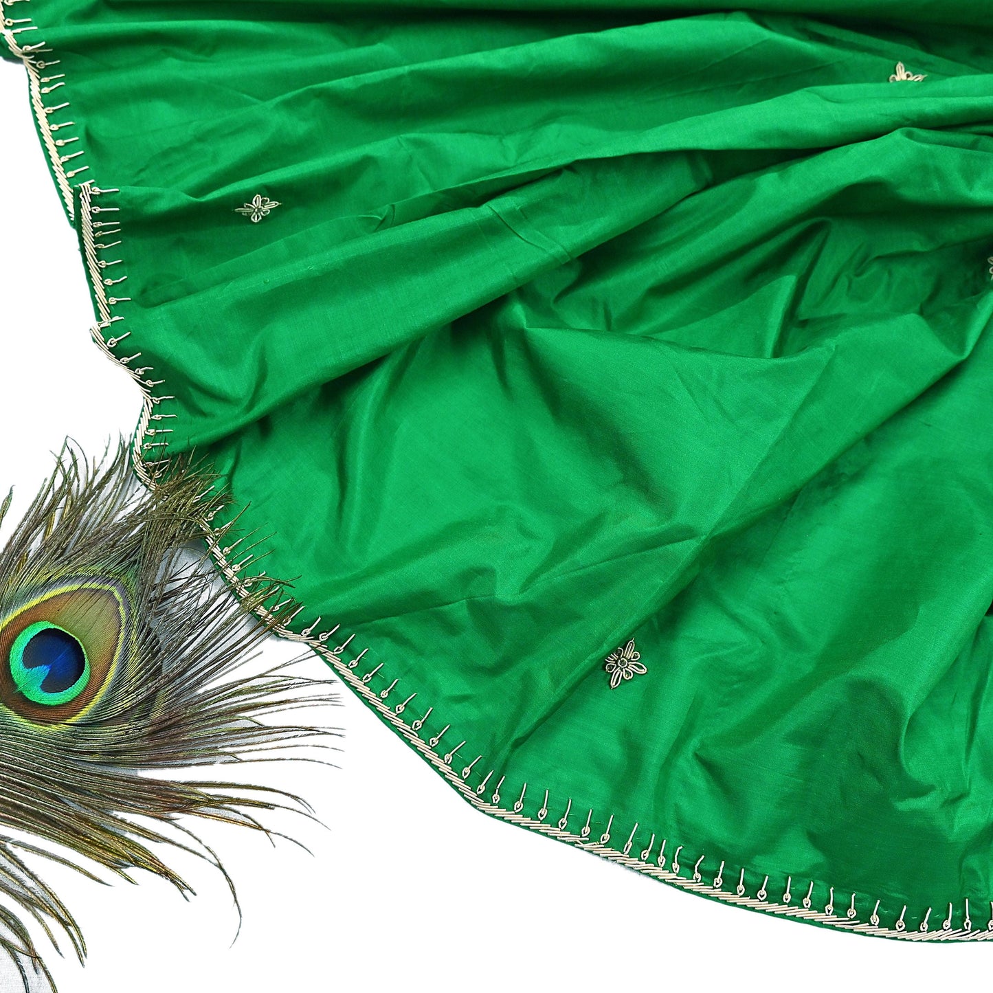 Indian Vintage Dupatta Green Pure Silk Long Stole Hand Embroidered Scarves Floral Design Stole Veil Wrap Zardozi/ dabka