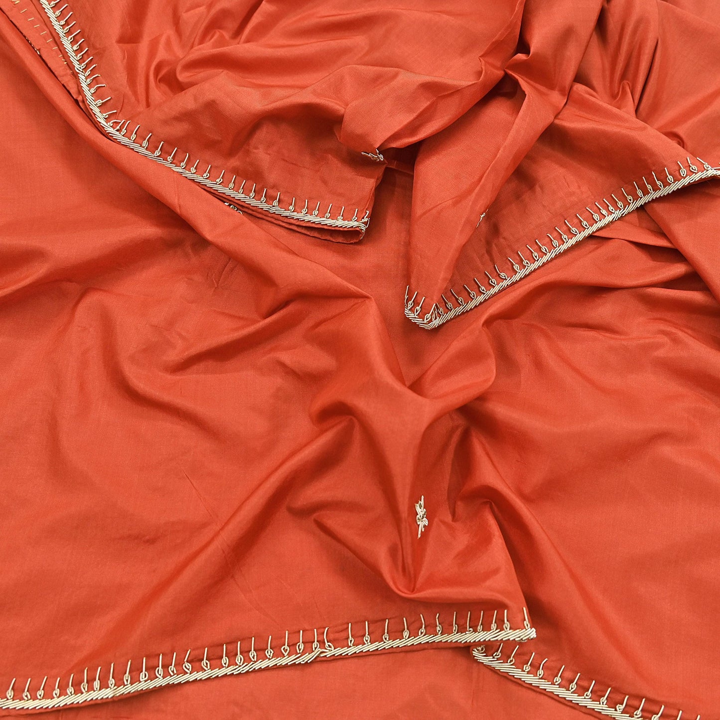Indian Vintage Dupatta Orange Pure Silk Long Stole Hand Embroidered Scarves Floral Design Stole Veil Wrap Zardozi/ dabka