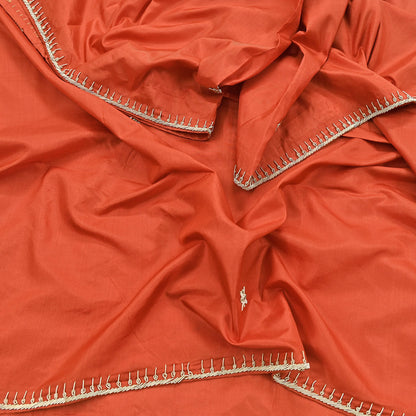 Indian Vintage Dupatta Orange Pure Silk Long Stole Hand Embroidered Scarves Floral Design Stole Veil Wrap Zardozi/ dabka