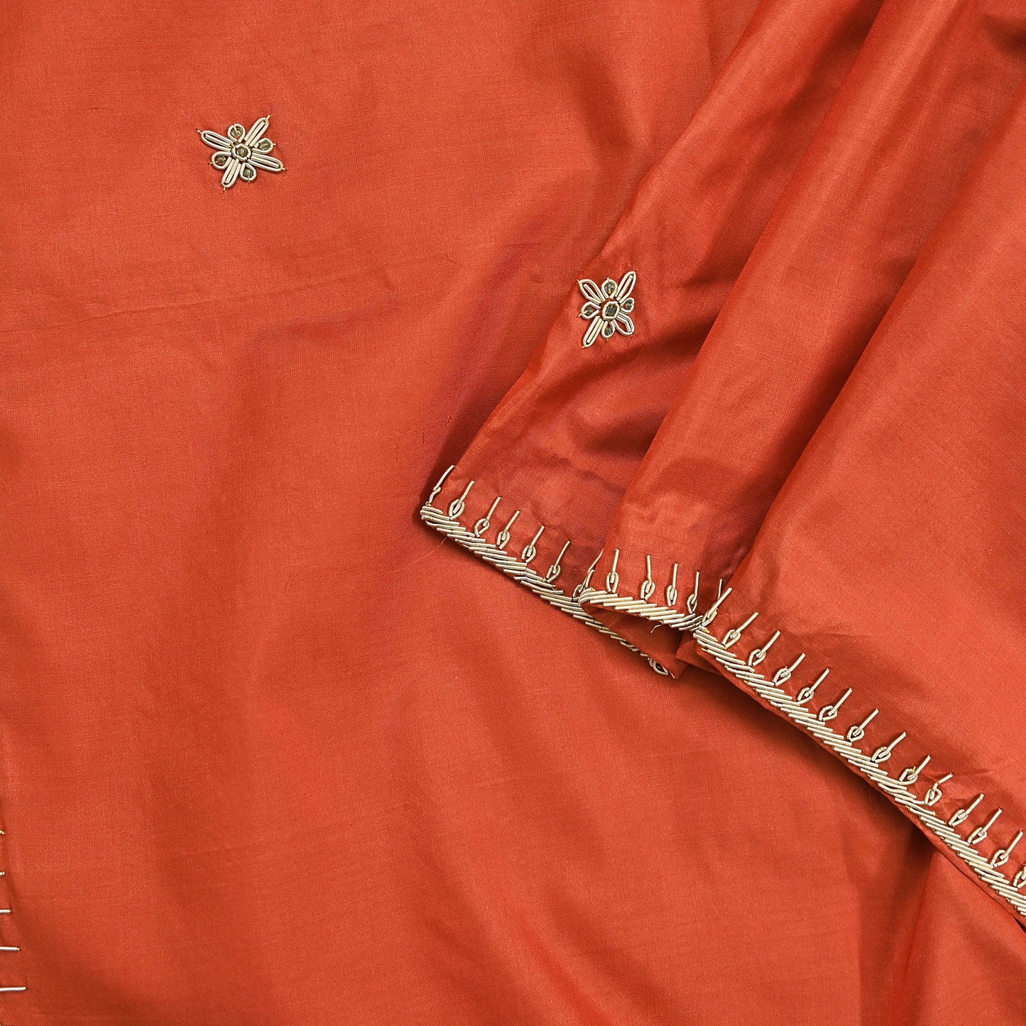 Indian Vintage Dupatta Orange Pure Silk Long Stole Hand Embroidered Scarves Floral Design Stole Veil Wrap Zardozi/ dabka