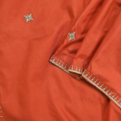Indian Vintage Dupatta Orange Pure Silk Long Stole Hand Embroidered Scarves Floral Design Stole Veil Wrap Zardozi/ dabka