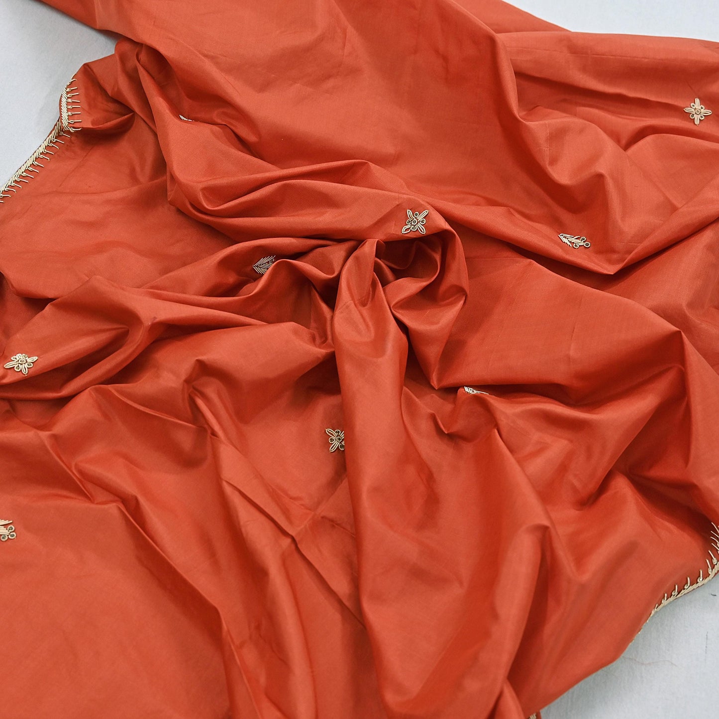 Indian Vintage Dupatta Orange Pure Silk Long Stole Hand Embroidered Scarves Floral Design Stole Veil Wrap Zardozi/ dabka