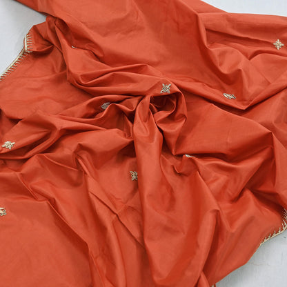 Indian Vintage Dupatta Orange Pure Silk Long Stole Hand Embroidered Scarves Floral Design Stole Veil Wrap Zardozi/ dabka
