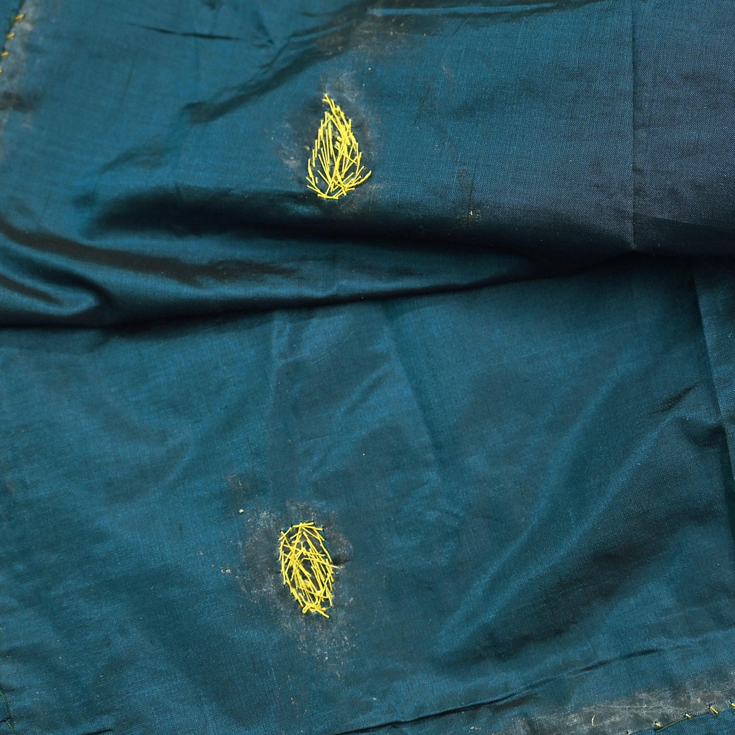 Indian Vintage Dupatta Teal Green Pure Silk Long Stole Hand Embroidered Scarves Floral Design Stole Veil Wrap Zardozi/ dabka