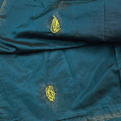 Indian Vintage Dupatta Teal Green Pure Silk Long Stole Hand Embroidered Scarves Floral Design Stole Veil Wrap Zardozi/ dabka