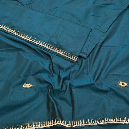 Indian Vintage Dupatta Teal Green Pure Silk Long Stole Hand Embroidered Scarves Floral Design Stole Veil Wrap Zardozi/ dabka