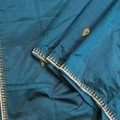 Indian Vintage Dupatta Teal Green Pure Silk Long Stole Hand Embroidered Scarves Floral Design Stole Veil Wrap Zardozi/ dabka