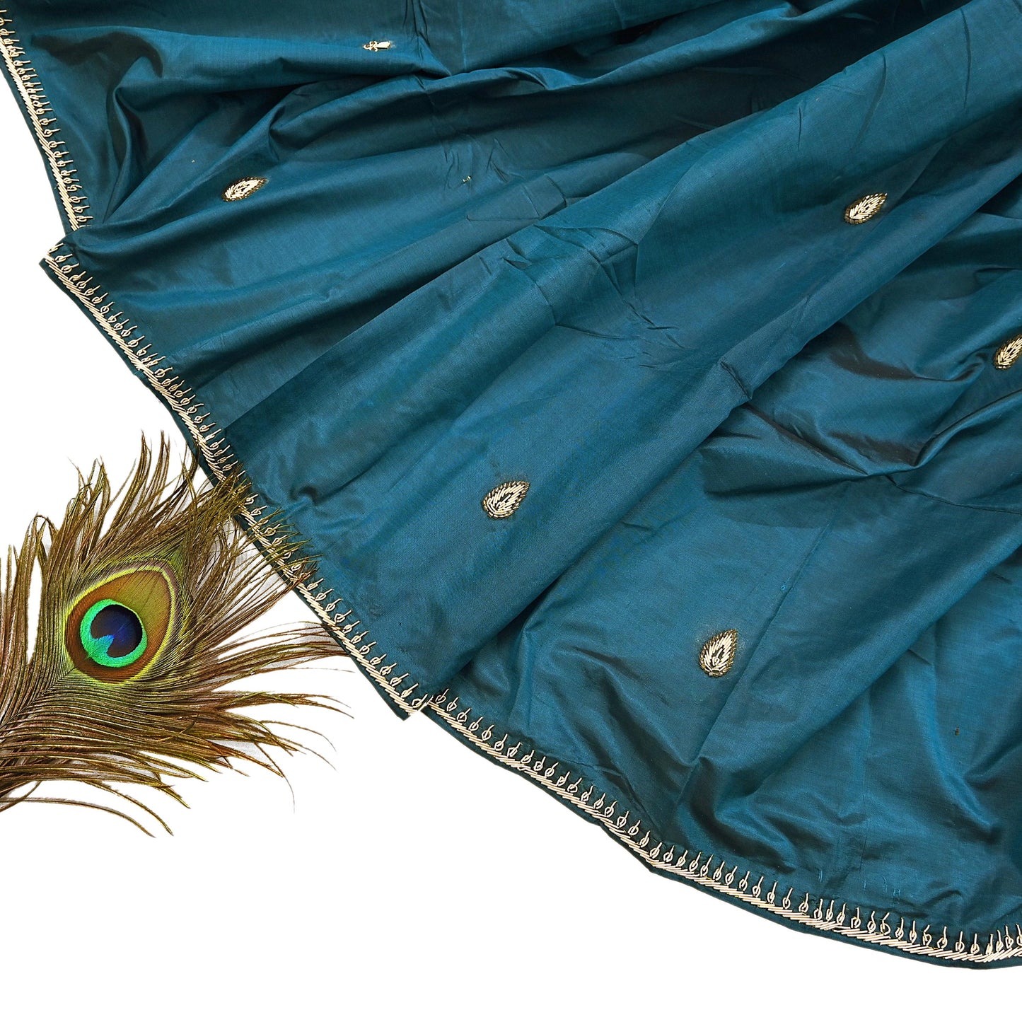 Indian Vintage Dupatta Teal Green Pure Silk Long Stole Hand Embroidered Scarves Floral Design Stole Veil Wrap Zardozi/ dabka