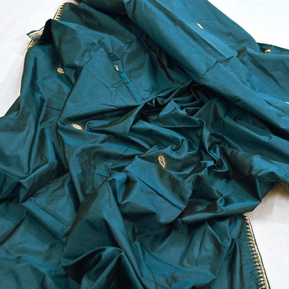 Indian Vintage Dupatta Teal Green Pure Silk Long Stole Hand Embroidered Scarves Floral Design Stole Veil Wrap Zardozi/ dabka