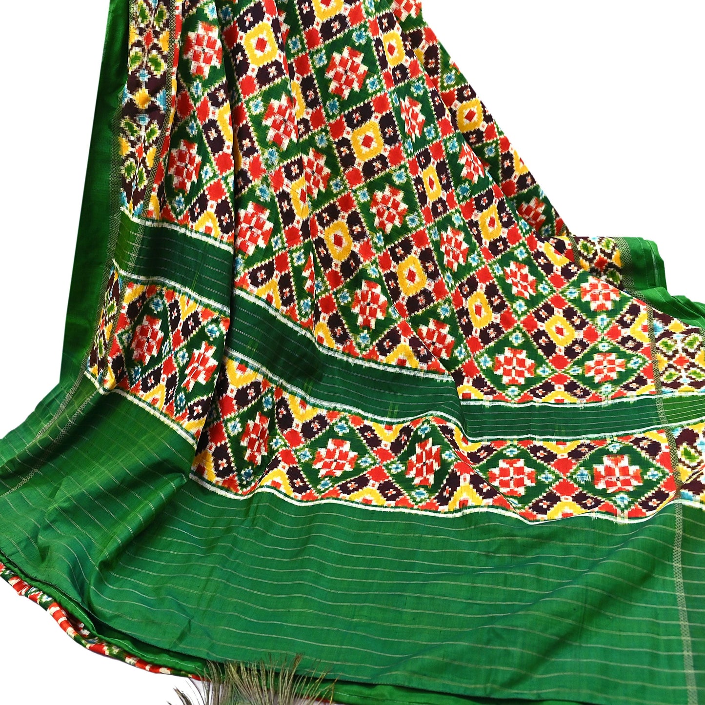 Indian Antique Vintage Green Sari Hand Woven Double Ikat Patan Patola Sarees 100% Pure Silk Craft Fabric 5Yd Dress Making Sewing For wearing
