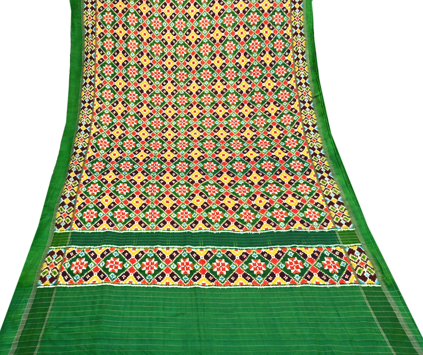 Indian Antique Vintage Green Sari Hand Woven Double Ikat Patan Patola Sarees 100% Pure Silk Craft Fabric 5Yd Dress Making Sewing For wearing