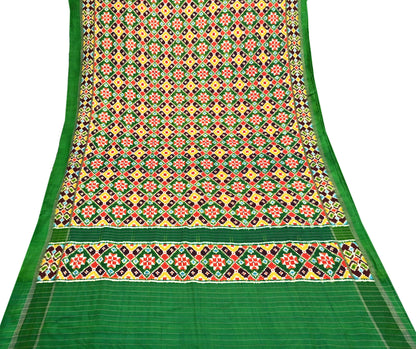 Indian Antique Vintage Green Sari Hand Woven Double Ikat Patan Patola Sarees 100% Pure Silk Craft Fabric 5Yd Dress Making Sewing For wearing
