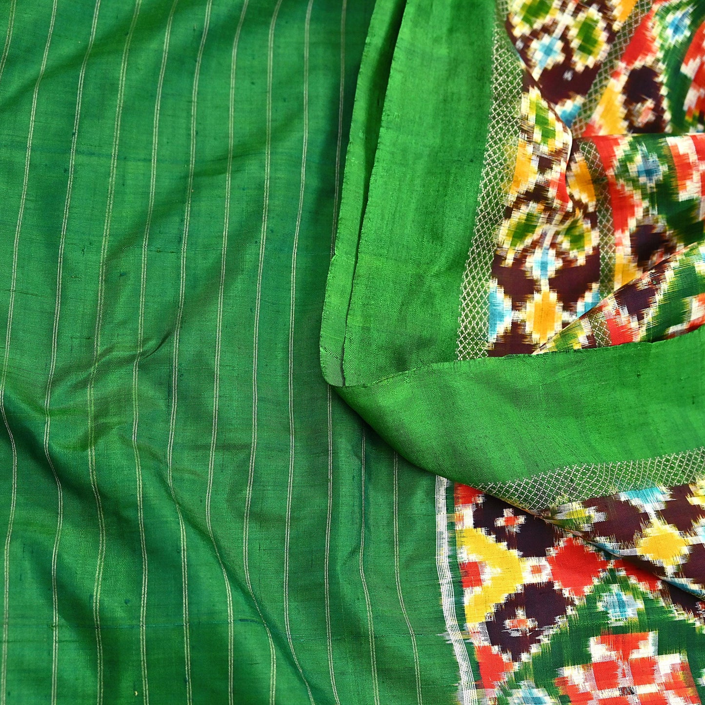 Indian Antique Vintage Green Sari Hand Woven Double Ikat Patan Patola Sarees 100% Pure Silk Craft Fabric 5Yd Dress Making Sewing For wearing