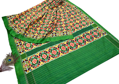 Indian Antique Vintage Green Sari Hand Woven Double Ikat Patan Patola Sarees 100% Pure Silk Craft Fabric 5Yd Dress Making Sewing For wearing