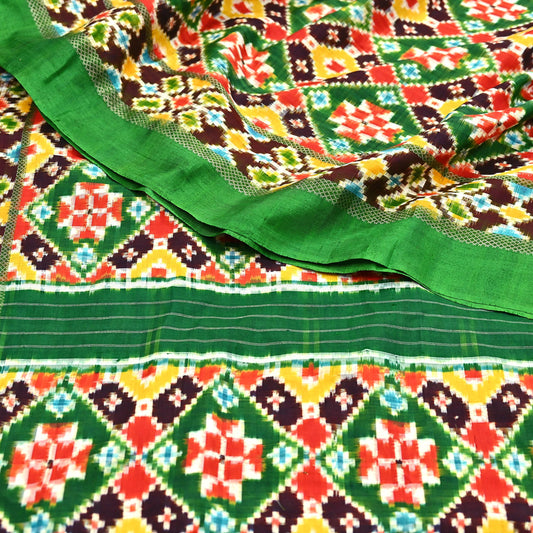 Indian Antique Vintage Green Sari Hand Woven Double Ikat Patan Patola Sarees 100% Pure Silk Craft Fabric 5Yd Dress Making Sewing For wearing