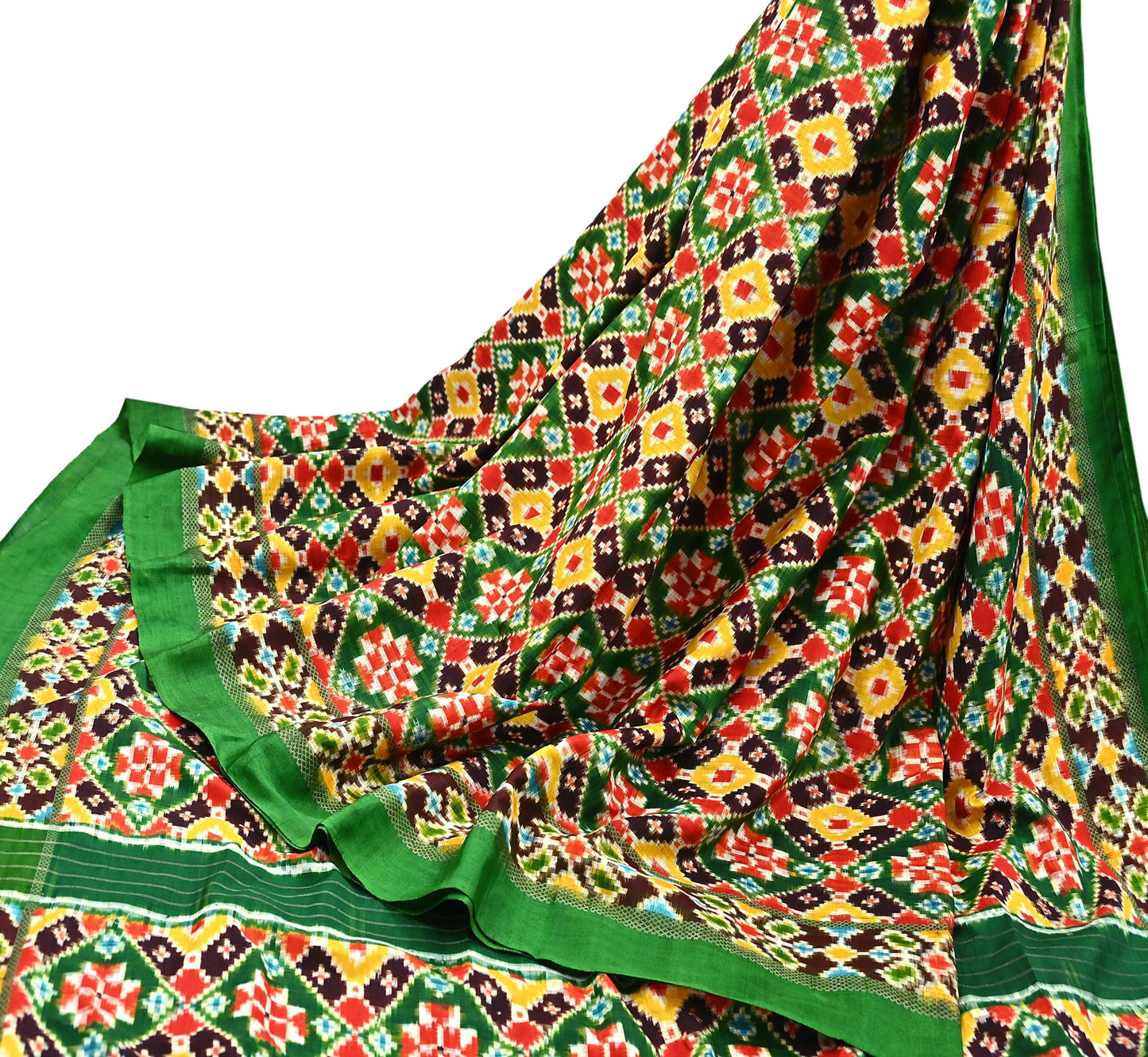 Indian Antique Vintage Green Sari Hand Woven Double Ikat Patan Patola Sarees 100% Pure Silk Craft Fabric 5Yd Dress Making Sewing For wearing