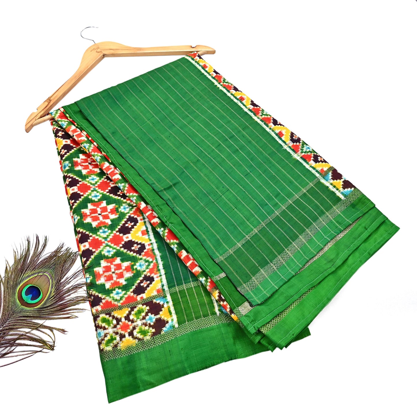 Indian Antique Vintage Green Sari Hand Woven Double Ikat Patan Patola Sarees 100% Pure Silk Craft Fabric 5Yd Dress Making Sewing For wearing