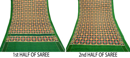 Indian Antique Vintage Green Sari Hand Woven Double Ikat Patan Patola Sarees 100% Pure Silk Craft Fabric 5Yd Dress Making Sewing For wearing