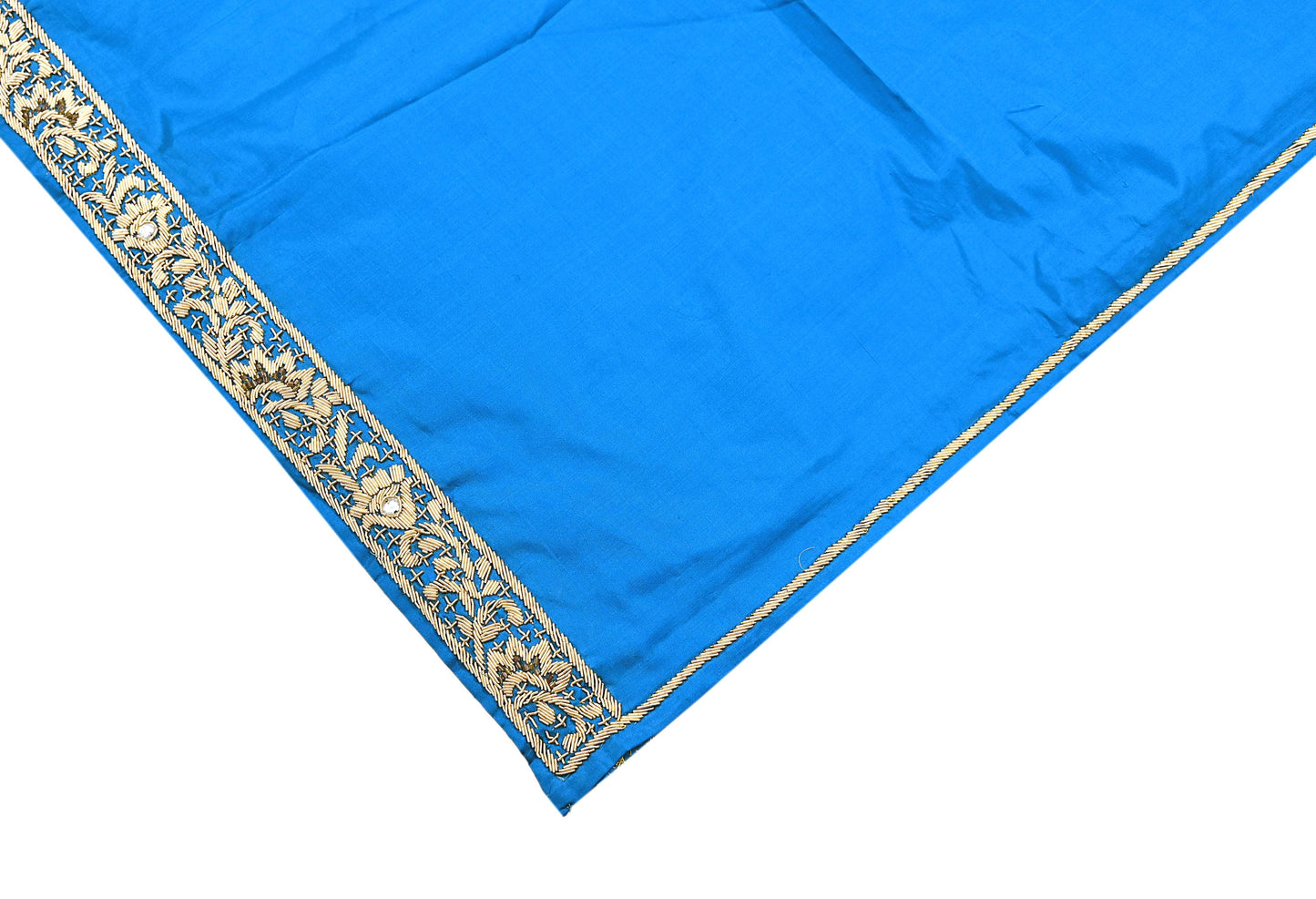 Indian Vintage Dupatta Blue Pure Silk Long Stole Hand Embroidered Scarves Floral Design Stole Veil Wrap Zardozi/ dabka