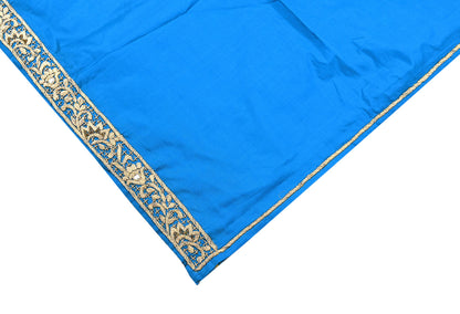 Indian Vintage Dupatta Blue Pure Silk Long Stole Hand Embroidered Scarves Floral Design Stole Veil Wrap Zardozi/ dabka