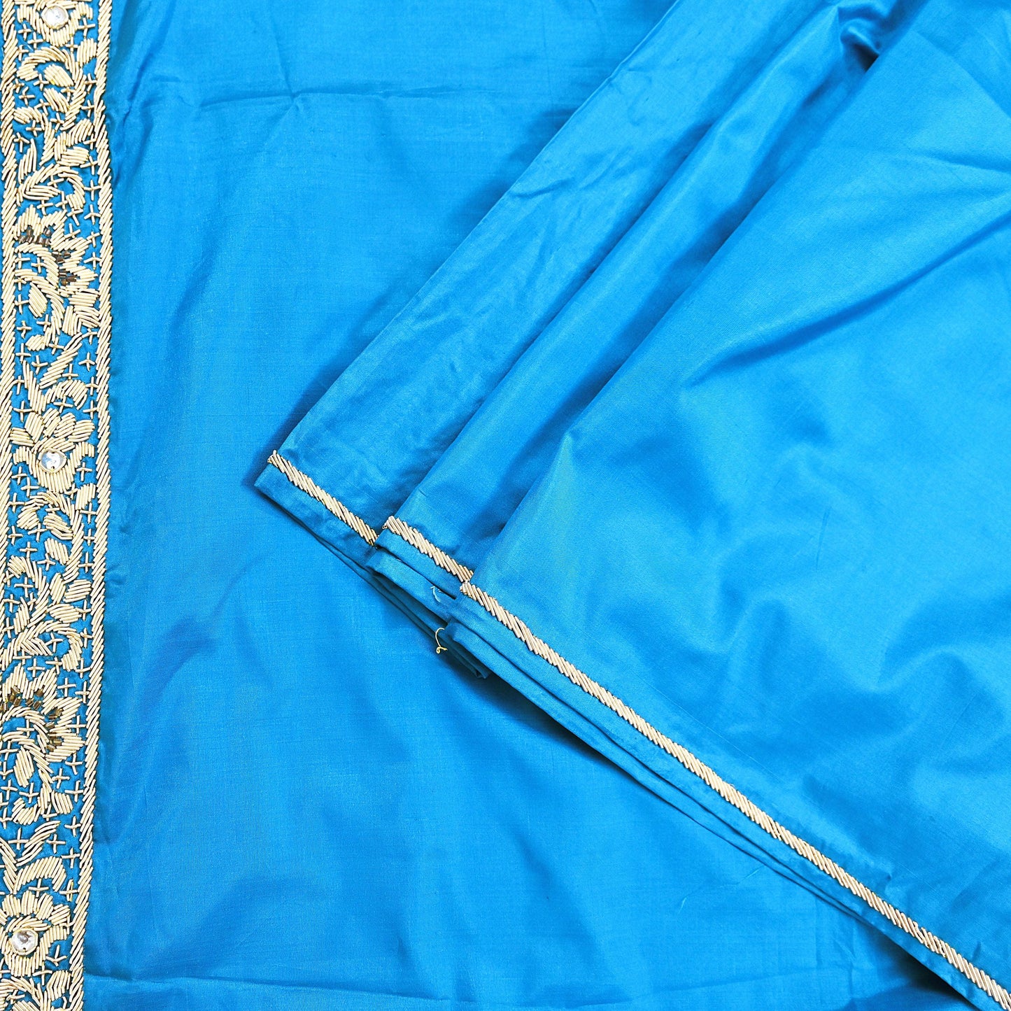 Indian Vintage Dupatta Blue Pure Silk Long Stole Hand Embroidered Scarves Floral Design Stole Veil Wrap Zardozi/ dabka
