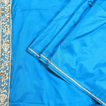 Indian Vintage Dupatta Blue Pure Silk Long Stole Hand Embroidered Scarves Floral Design Stole Veil Wrap Zardozi/ dabka