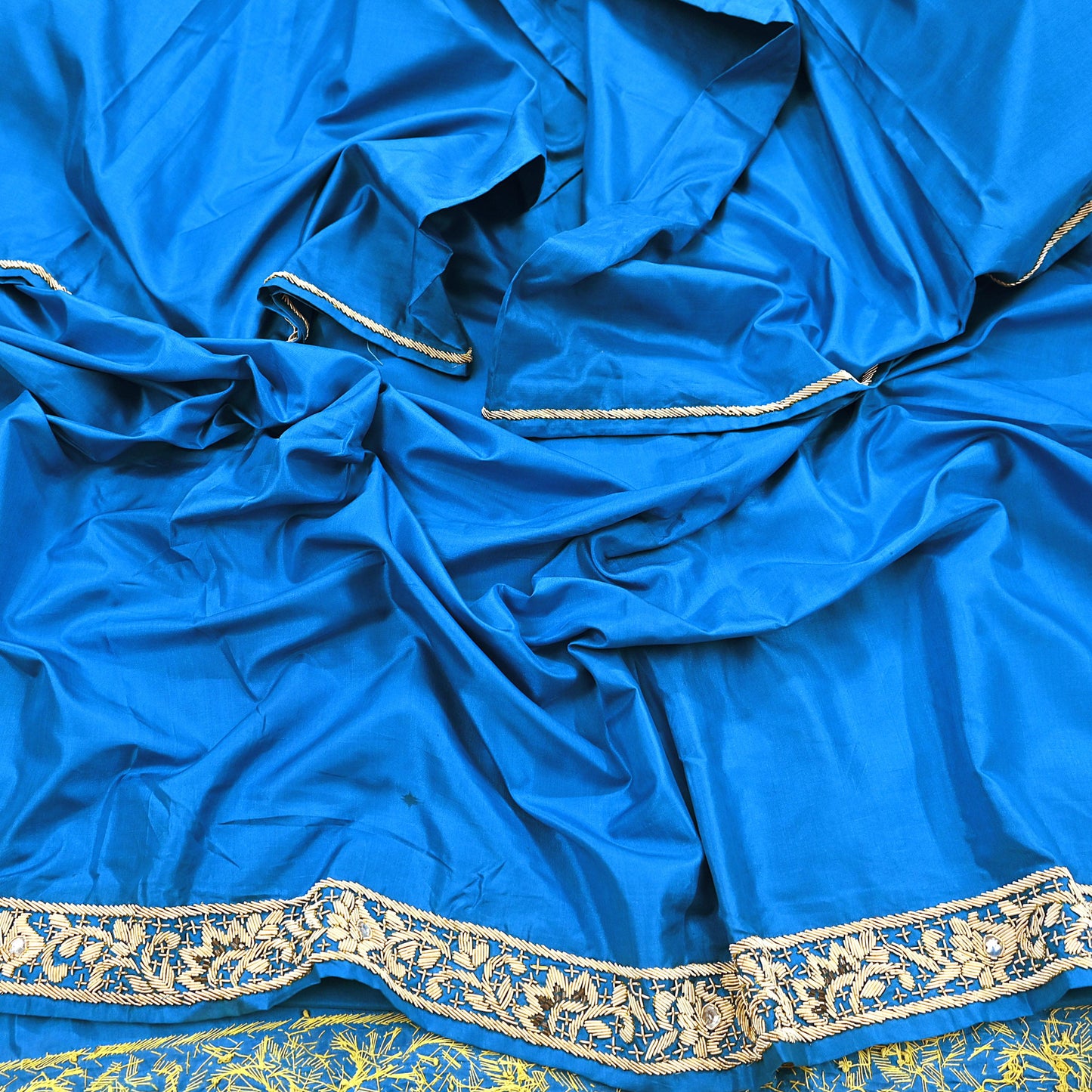 Indian Vintage Dupatta Blue Pure Silk Long Stole Hand Embroidered Scarves Floral Design Stole Veil Wrap Zardozi/ dabka