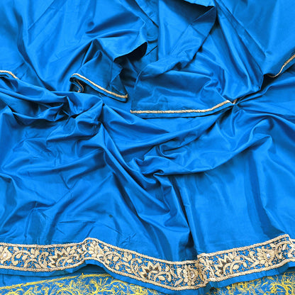Indian Vintage Dupatta Blue Pure Silk Long Stole Hand Embroidered Scarves Floral Design Stole Veil Wrap Zardozi/ dabka