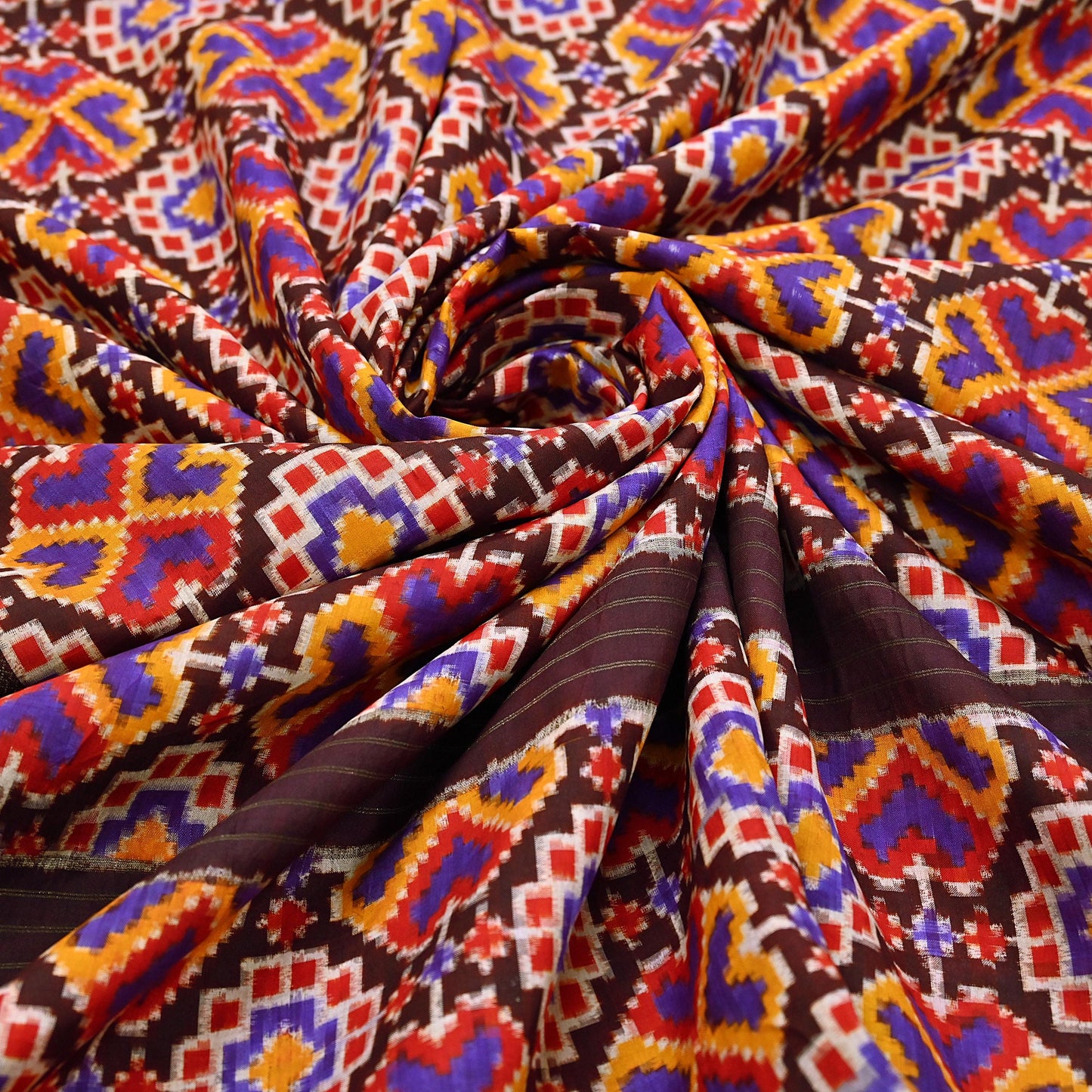 Indian Antique Vintage Brown Sari Hand Woven Double Ikat Patan Patola Sarees 100% Pure Silk Craft Fabric 5Yd Dress Making Sewing For wearing