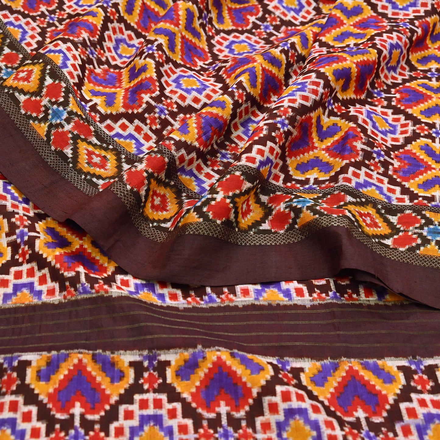 Indian Antique Vintage Brown Sari Hand Woven Double Ikat Patan Patola Sarees 100% Pure Silk Craft Fabric 5Yd Dress Making Sewing For wearing