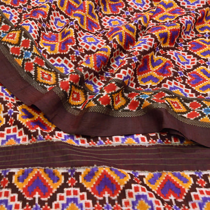 Indian Antique Vintage Brown Sari Hand Woven Double Ikat Patan Patola Sarees 100% Pure Silk Craft Fabric 5Yd Dress Making Sewing For wearing