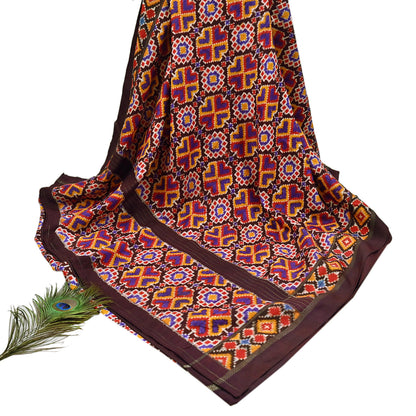 Indian Antique Vintage Brown Sari Hand Woven Double Ikat Patan Patola Sarees 100% Pure Silk Craft Fabric 5Yd Dress Making Sewing For wearing