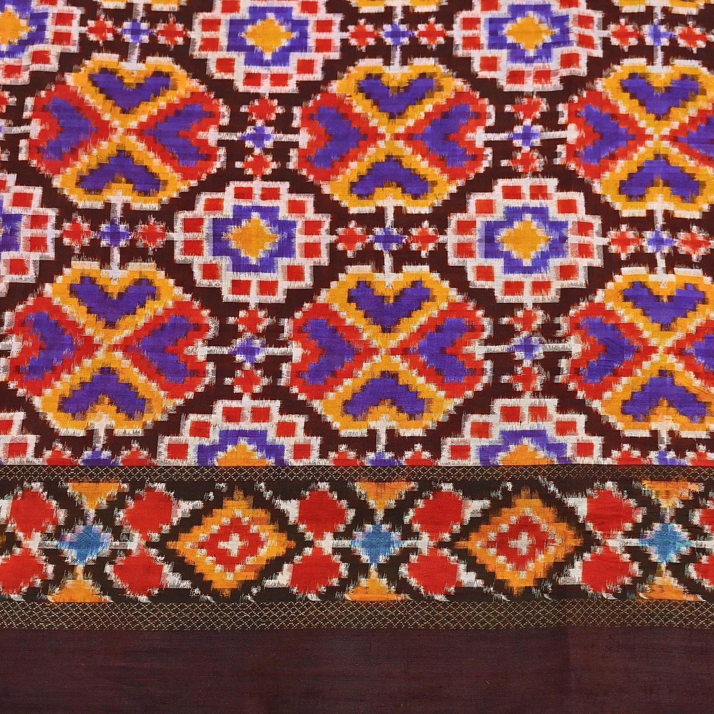 Indian Antique Vintage Brown Sari Hand Woven Double Ikat Patan Patola Sarees 100% Pure Silk Craft Fabric 5Yd Dress Making Sewing For wearing