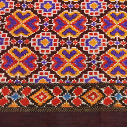 Indian Antique Vintage Brown Sari Hand Woven Double Ikat Patan Patola Sarees 100% Pure Silk Craft Fabric 5Yd Dress Making Sewing For wearing