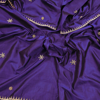 Indian Vintage Dupatta Purple Pure Silk Long Stole Hand Embroidered Scarves Floral Design Stole Veil Wrap Zardozi/ dabka