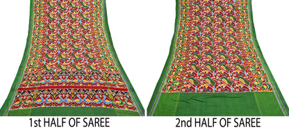 Antique Vintage Red & Green Sari Hand Woven Double Ikat Patan Patola Sarees 100% Pure Silk Craft Fabric 5Yd Dress Making Sewing For wearing