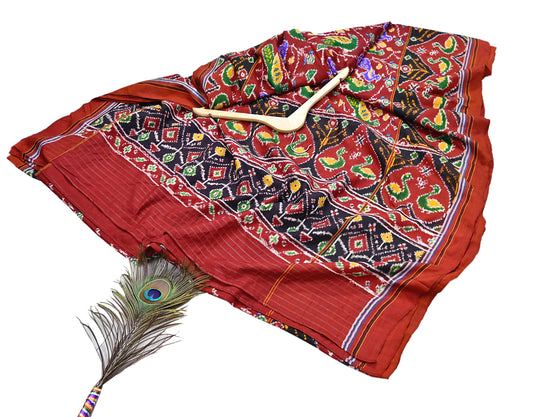 Antique Vintage Red Sari Hand Woven Double Ikat Patan Patola Sarees 100% Pure Silk Craft Fabric 5Yd Dress Making Sewing For wearing