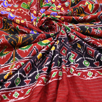 Antique Vintage Red Sari Hand Woven Double Ikat Patan Patola Sarees 100% Pure Silk Craft Fabric 5Yd Dress Making Sewing For wearing