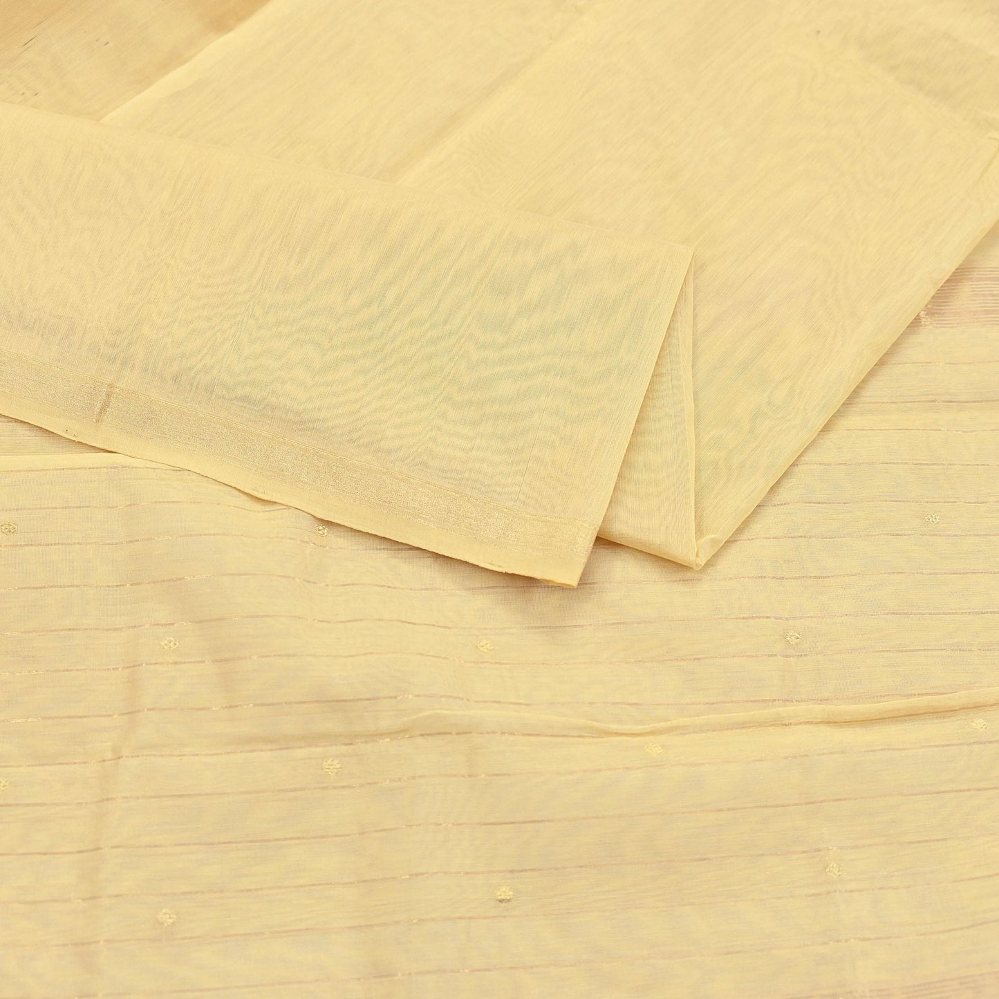 Indian Vintage Dupatta Beige Long Stole Printed Woven Chanderi Cotton Scarves Veil Golden Zari Soft Stripes Design