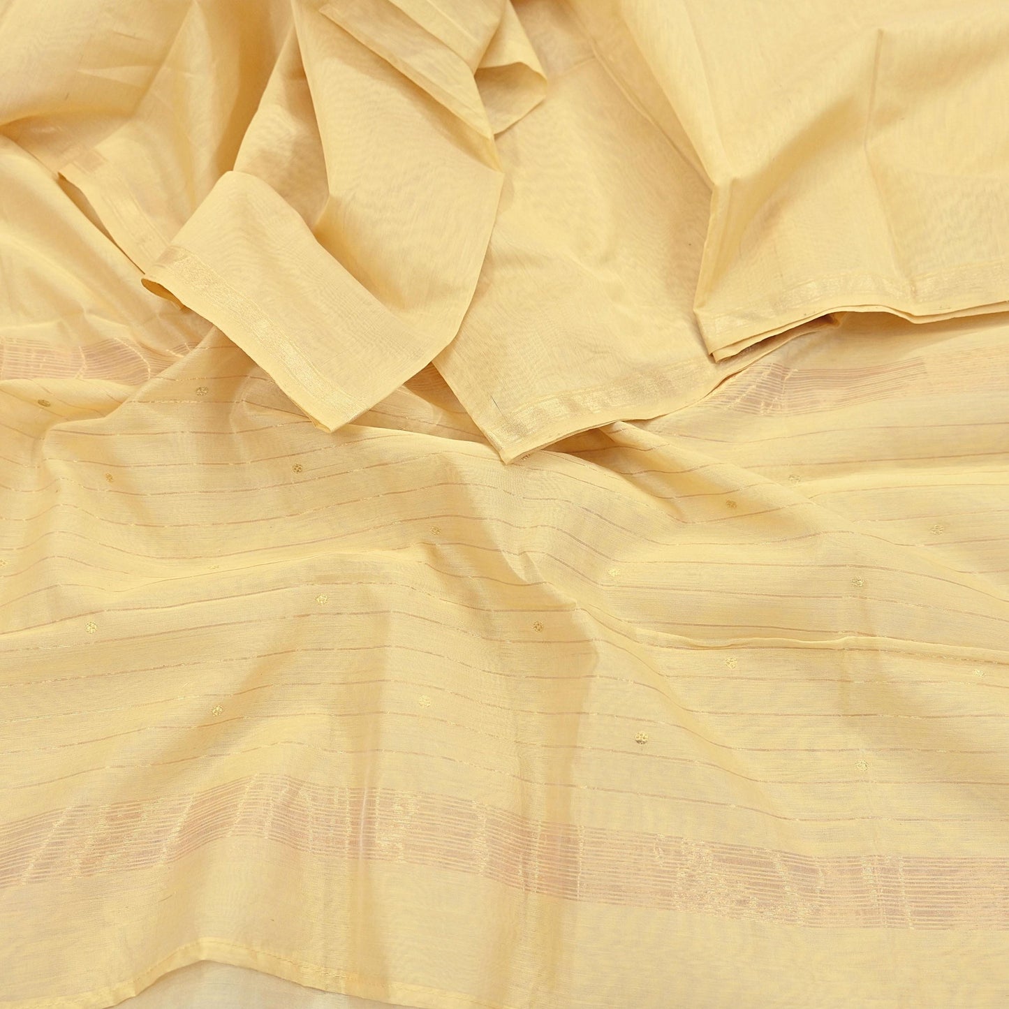 Indian Vintage Dupatta Beige Long Stole Printed Woven Chanderi Cotton Scarves Veil Golden Zari Soft Stripes Design