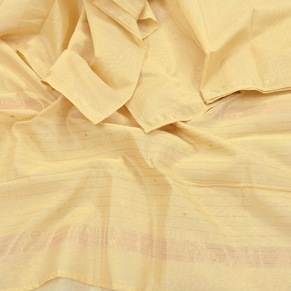 Indian Vintage Dupatta Beige Long Stole Printed Woven Chanderi Cotton Scarves Veil Golden Zari Soft Stripes Design