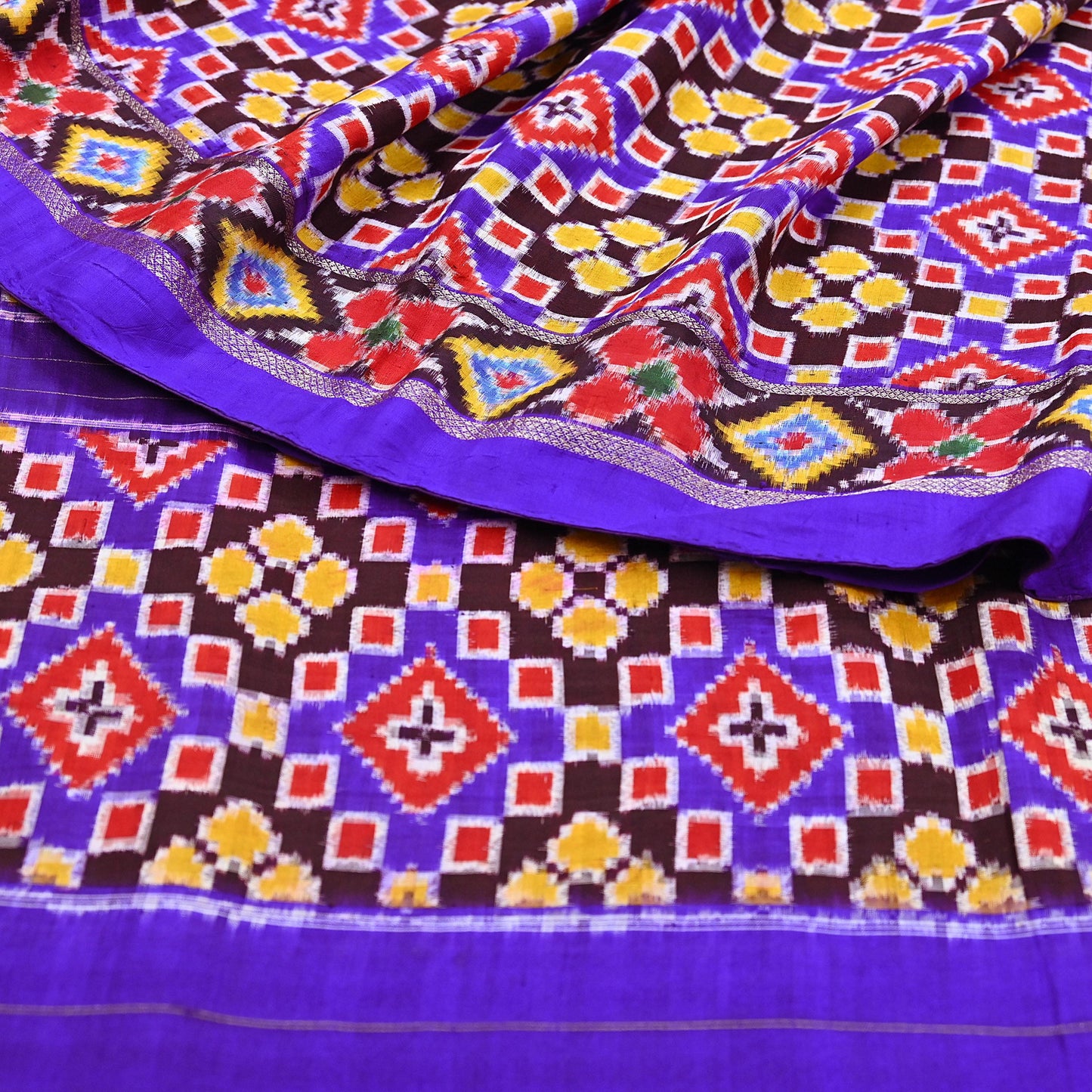 Indian Antique Vintage Blue Sari Hand Woven Double Ikat Patan Patola Sarees 100% Pure Silk Craft Fabric 5Yd Dress Making Sewing For wearing