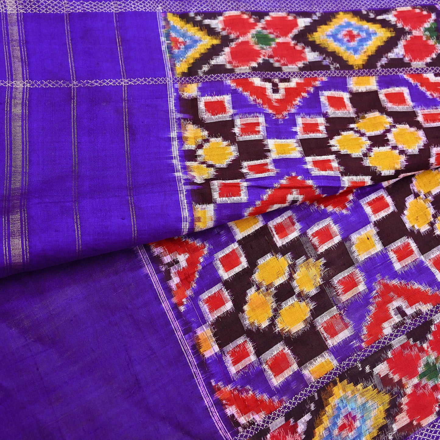 Indian Antique Vintage Blue Sari Hand Woven Double Ikat Patan Patola Sarees 100% Pure Silk Craft Fabric 5Yd Dress Making Sewing For wearing