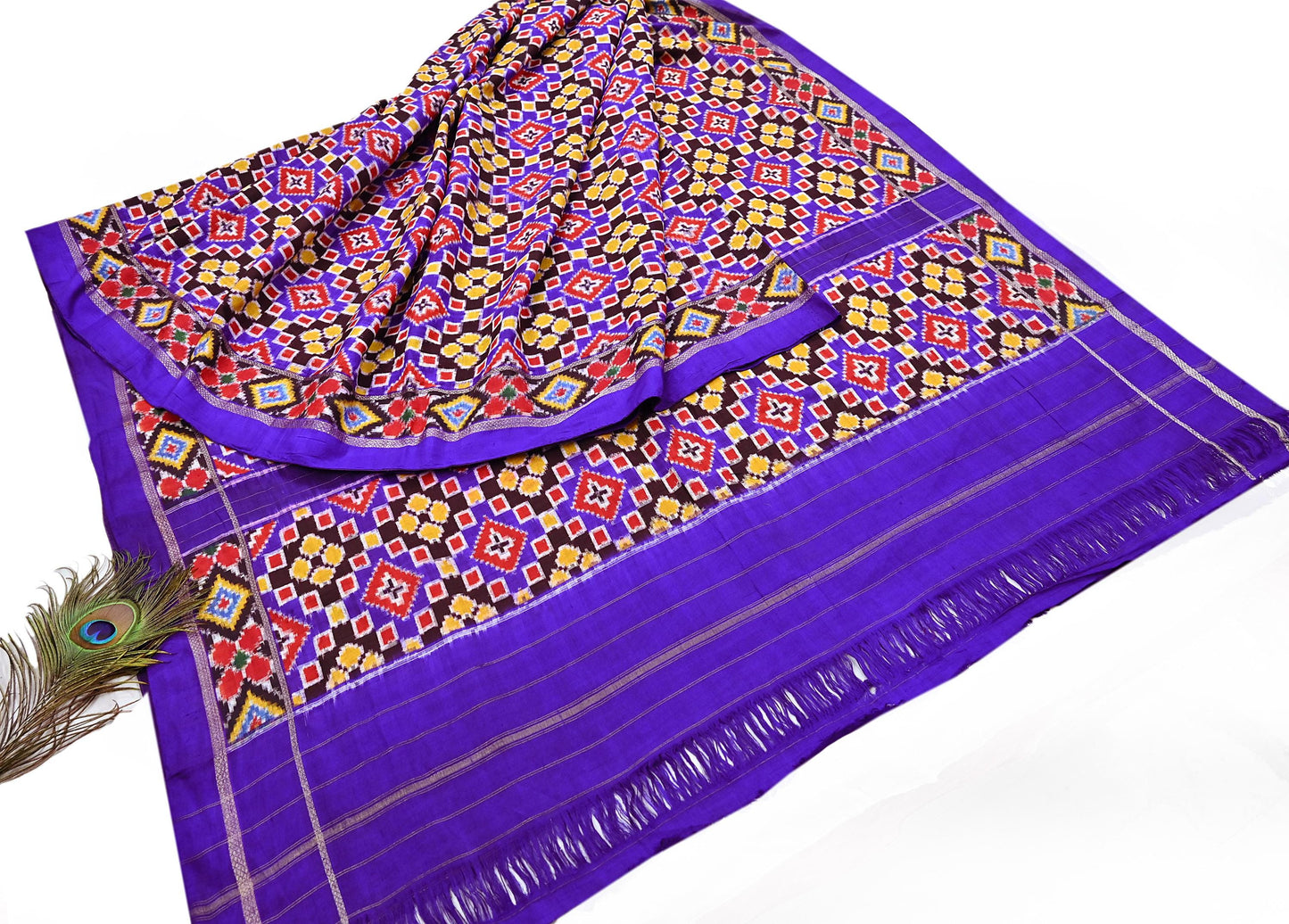 Indian Antique Vintage Blue Sari Hand Woven Double Ikat Patan Patola Sarees 100% Pure Silk Craft Fabric 5Yd Dress Making Sewing For wearing